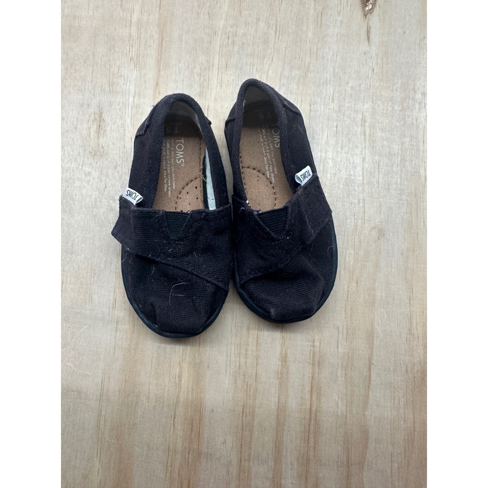 TOMS Toddler Boys Girls Black Canvas Alpargata Slip On Shoes Size T5 Hook Loop